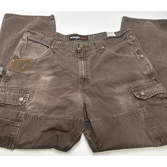 (2) Y2K Wrangler Riggs Cargo Pants Mens 36X32 Blue Brown Ripstop Workwear Baggy - Picture 4 of 10